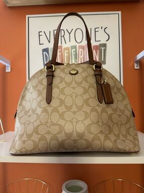 COACH Tan Signature Dome Satchel with Brown Leather Trim(EUC)